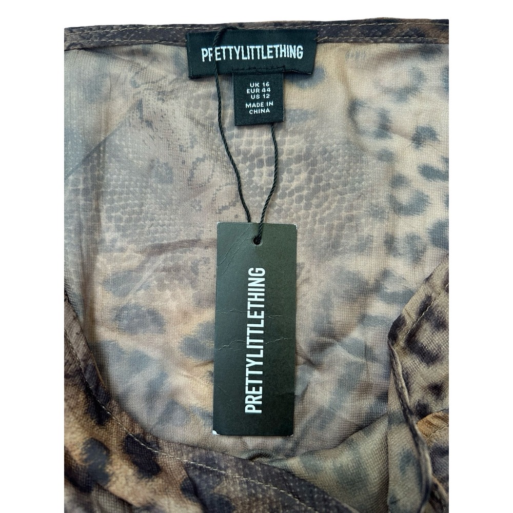 PrettyLittleThing Leopard Print Chiffon Ruched Mini Skirt Brown Animal Print 16 - Picture 3 of 6